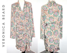Veronica Beard Agatha silk-blend ruched 37"long mini dress caramel multi  8 $698