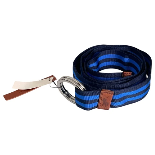 POLO RALPH LAUREN Mens Belt Blue Navy Grosgrain Striped Leather $65