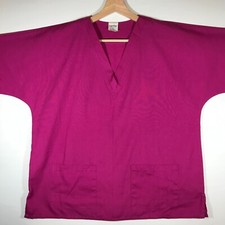 Landau Adult X-Large Fuchsia V-Neck Short Sleeve Scrub Top Made In U.S.A.
