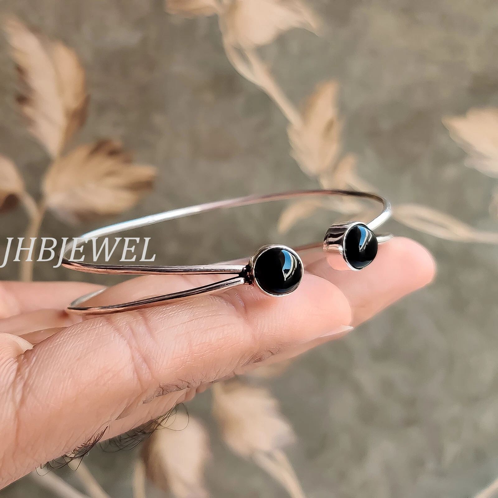 VALENTINO Bracciale Onice Nera Multi Gemma Argento Sterling 925 Grazioso Design Gioielli