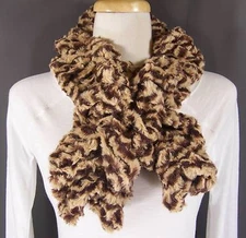 Dk Brn Camel faux fur cheetah scarf neck wrap warmer muffler collar pull through