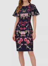 Adrianna Papell Women's Blue Floral Print Knee Length Crepe Dress Size 6