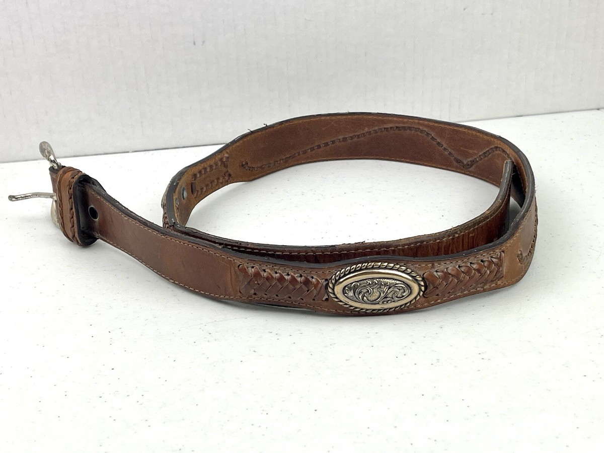 Braided Brown Leather Belt with Decorative Silver-Tone Conchos Nocona Men main image 4