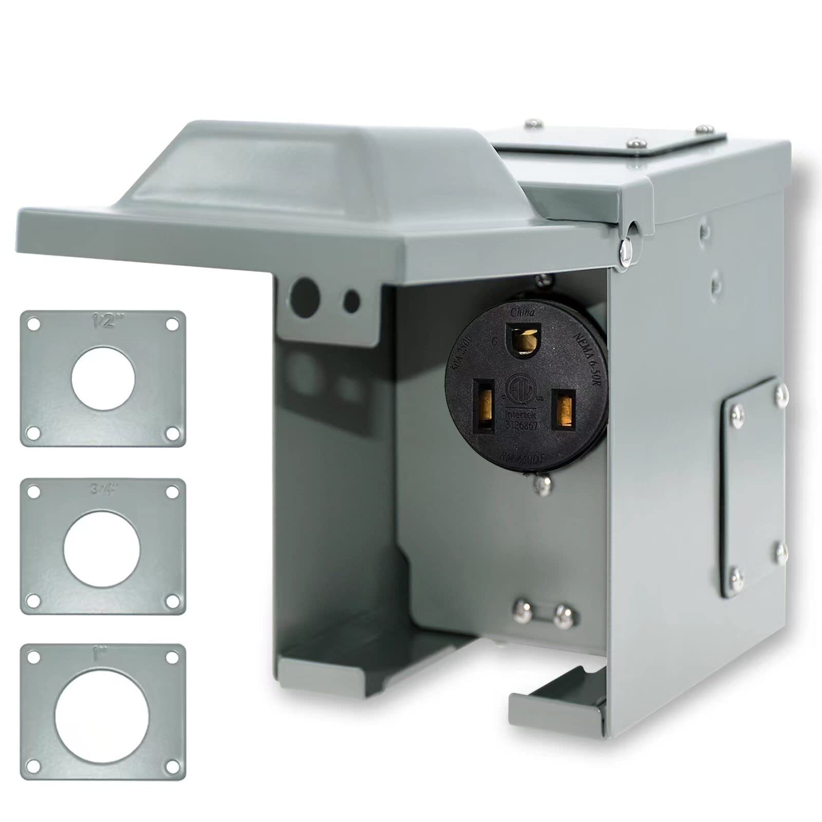 50 Amp 6-50R Outlet Box 250 Volt, Enclosed Lockable Weatherproof Outdoor Elec...