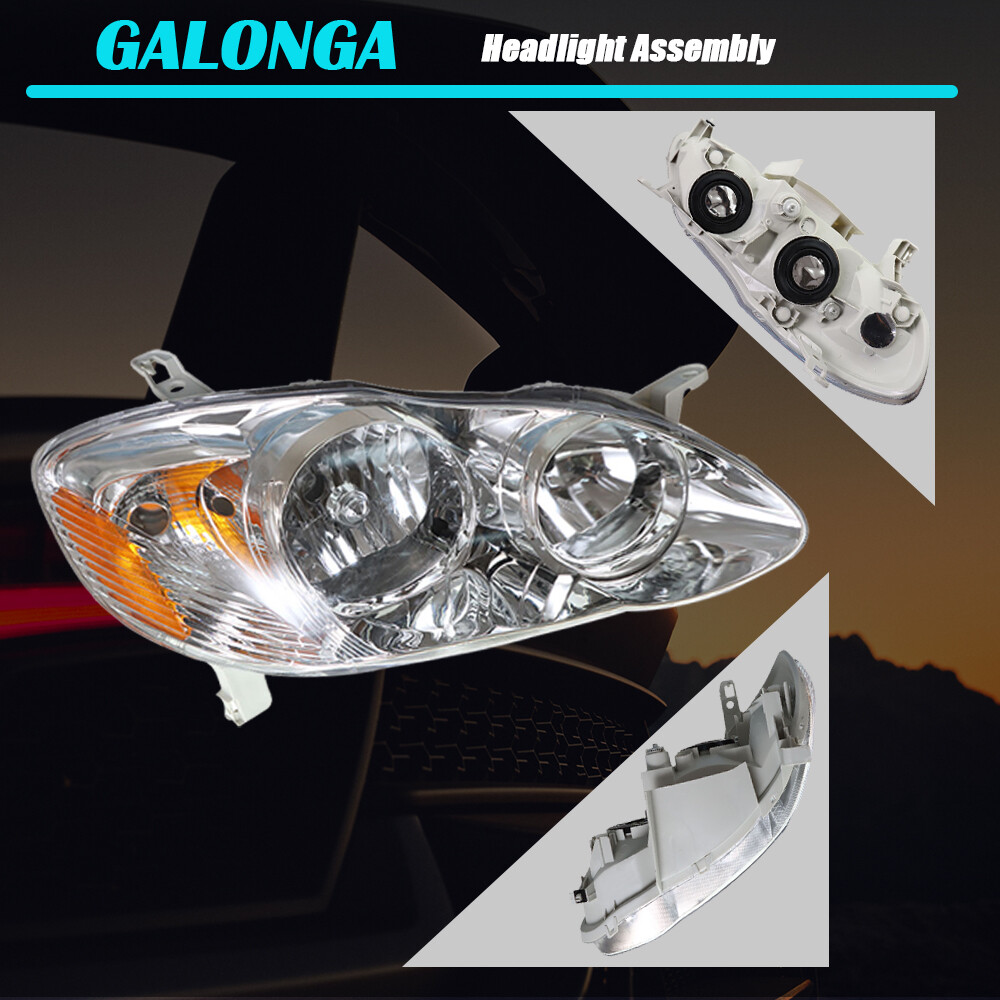 Pair Of Black & Amber Headlight Assemblies For 2014-2016 Toyota Corolla - Left & Right
