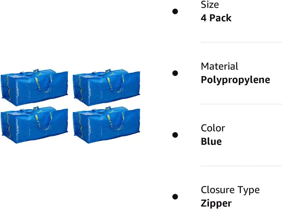 Ikea Lot de 4 sacs de rangeent Bleu 901.491.48 Frakta