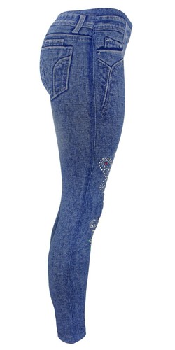 High Waist Womens Faux Denim Jean Leggings, Slim Stretch Pencil Jegging - Picture 22 of 22