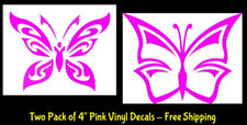 Butterfly Graphics Two Pack of 4" x 4" Pink Vinyl Decals Car Truck Windows