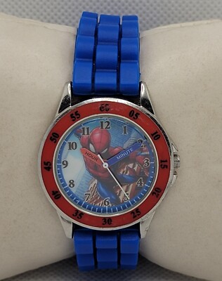 Kids Spiderman Marvel by Accutime Blue Red Round Educational Analog Watch K8