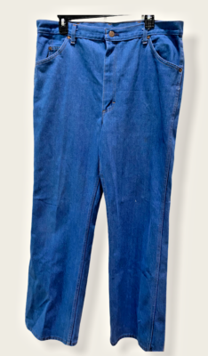 VINTAGE ROEBUCKS (SEARS) BLUE DENIM JEANS 37X34-12 GAUGE ZIPPER
