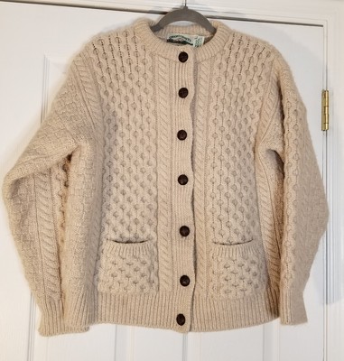 Wool Cardigan Sweater Chunky Knit Brown 