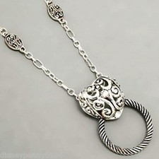 HEART Silvertone Burnished ID Key Lanyard-Lightweight - 30"