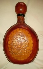 Vintage brązowa skórzana karafka pokryta, statek