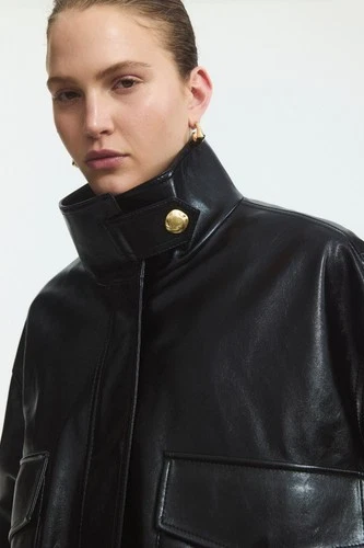 Annette Leather Jacket Women’s Black Cropped Oversized Genuine Leather Jacket image 6
