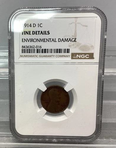 1914 D Lincoln Wheat Cent Penny - NGC - Fine Details - Environmental Damage