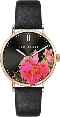 Ted Baker Phylipa Lemongrass Floral Dial Black Leather Strap