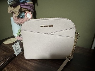 Michael Kors Jet Set Travel Powder Blush Crossbody Bag Chain Strap Gold Hardware