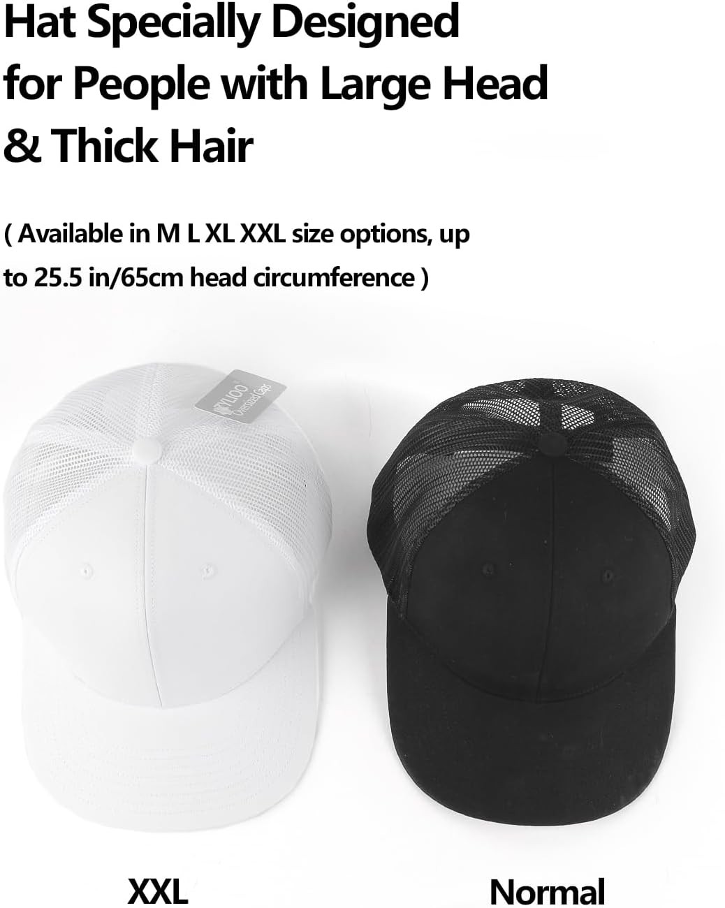 Zylioo M/L/XL/XXL Trucker Hats for Big Heads,2 Tone Snapback Mesh Caps,Large Su