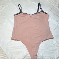 GUESS Pink One Piece Women's Bodysuit Size L Adjustable Logo Straps Solid