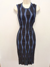 Reiss Black Blue Metallic Stripe Midi Dress UK 8 Bodycon Knit RRP £165