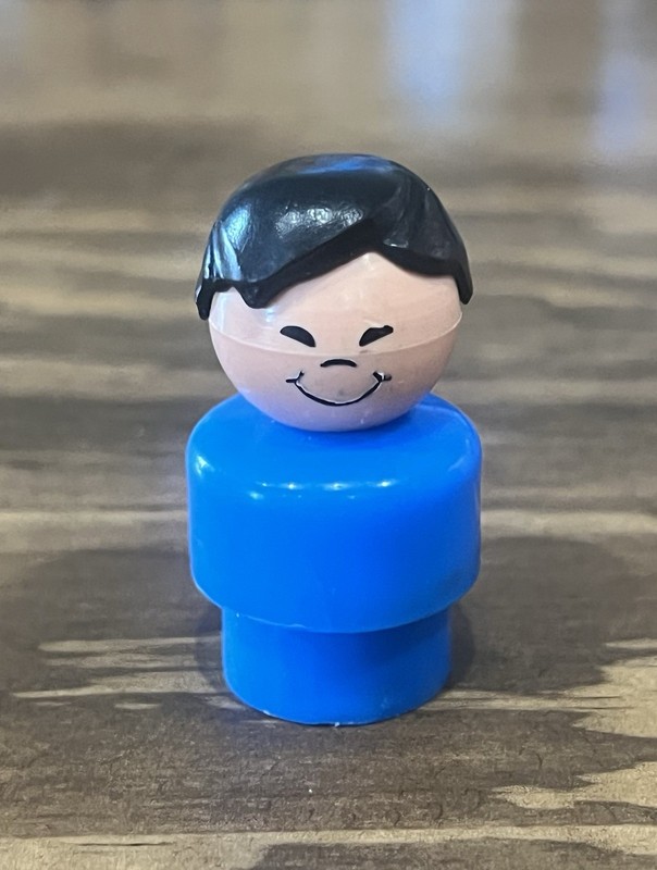 Vintage Fisher Price Little People Asian Boy Figure with Blue Body