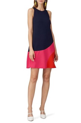 Hutch Colorblock Textured Shift Dress Navy Pink Orange Sleeveless Size M