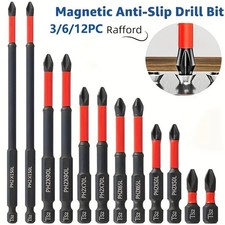 Magnetic Non-Slip Drill Bit Set 3/6/12 Pieces, S2 Steel, Crosshead and Impact