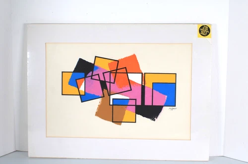 Mid Century Modernist Style Abstract Oil Painting On Board  Signed Jon Henry