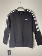 Adidas Women Sweatshirt Black White 3 Stripes Classic Crew Neck Long Sleeve - L