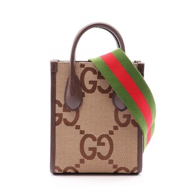 GUCCI Jumbo GG Shoulder Crossbody Tote Mini Bag 699406 Canvas Leder Beige Geb...