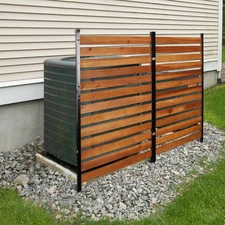 60" Wood AC Fence w/ Metal Stakes, 2-Panel Freestanding Privacy Screen