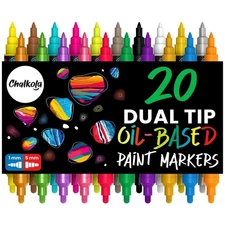 Oil Paint Pens - Dual Tip Markers for Metal, Fabric, Glass, Wood, Plastic, Ce...