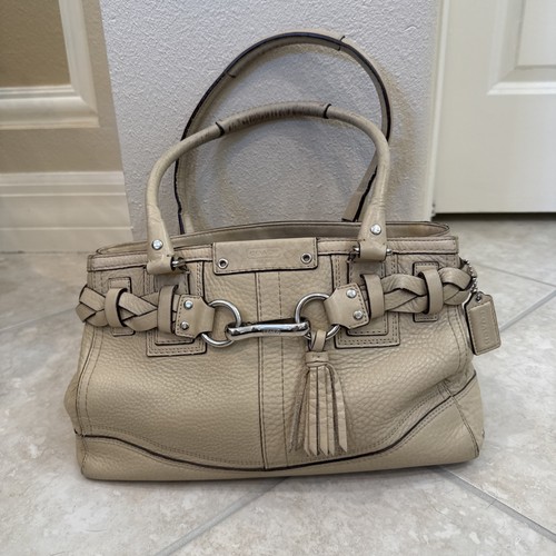 VTG Coach F13084 Pebbled Cream Beige Leather Shoulder Bag Purse Tag *zipper See