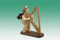 Holzengel Weihnachtsengel Engel Mit Harfe Ohne Krone / Natur HöHe Ca 6,5 Cm NEU
