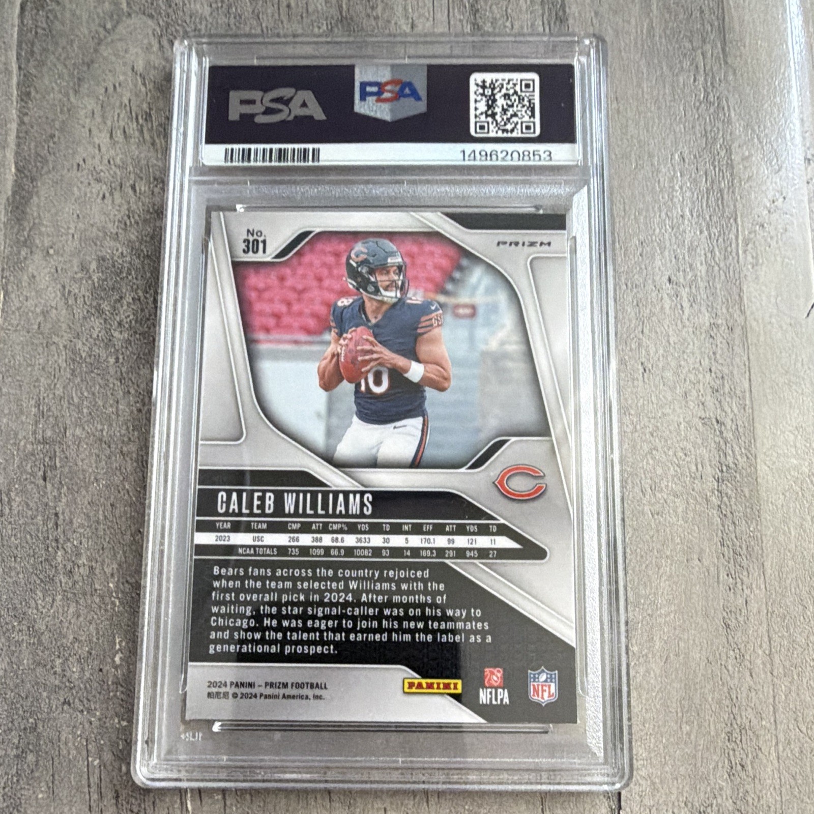 Panini 2024 Prizm Rookies Caleb Williams #301 Red White & Blue Prizm RC PSA 8 view 2