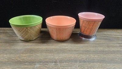 Vintage Raffiaware Thermo Temp Bowls Green Peach Pink