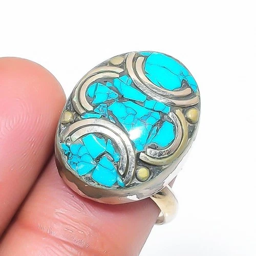 Turquoise Gemstone Adjustable Ring Tibetan Silver Antique Nepali Jewelry NR 3009