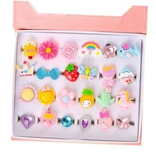 Little Girl Jewel Rings, 24 Adjustable Kids' Dress Up Pretend Play Jewelry