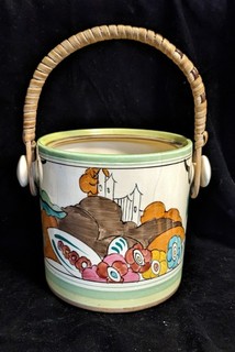 Clarice Cliff Bizarre 'Fantasque' Rare 'Alton' Pattern Biscuit Barrel. ca. 30er Jahre