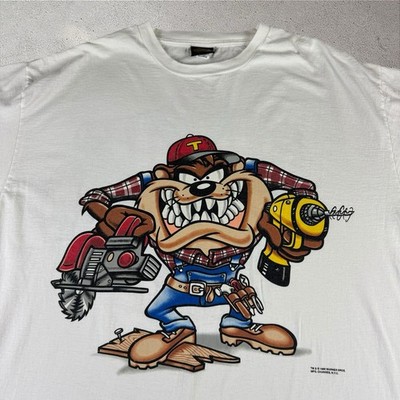 Vintage 90s Looney Tunes Taz Construction Shirt 4XL USA Changes Tag Big Graphic