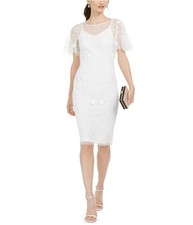 Adrianna Papell Womens Embellished Sheath Dress, White, 4