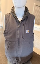 Carhartt Washed Duck Sherpa Lined Vest Dark Gray Mens Sz Small Loose Fit