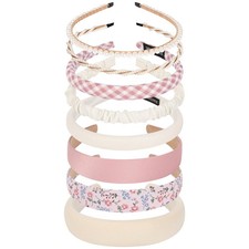 8 PCS Headbands Women Non Slip Padded Cute Floral Pearl Beaded White Pink
