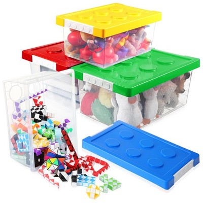 4 Pack Storage Containers with Lids Brick Shaped Organizer Plastic Clear Stac...