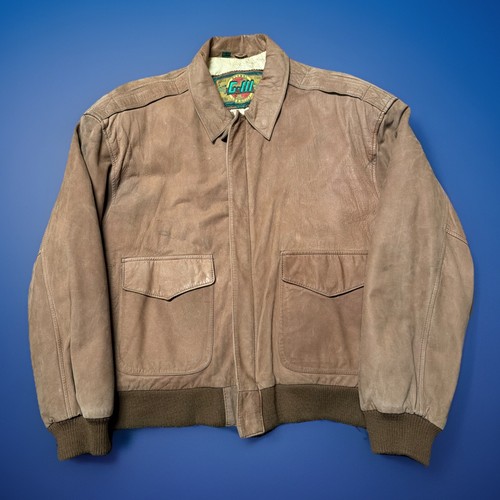 Vtg G-III Global Identity Jacket Mens XL Brown Leather Bomber Aviator Map Lined - Image 1