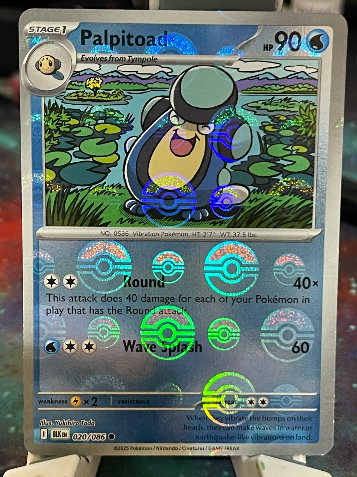 POKEMON PALPITOAD 020/086 COMMON HOLOFOIL POKEBALL PATTERN BLACK BOLT NM CARD