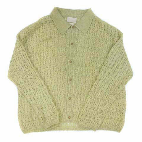 York Yoke 2023Ss Mohair Silk Mesh Knit Shirt Cardigan Lime Yellow 