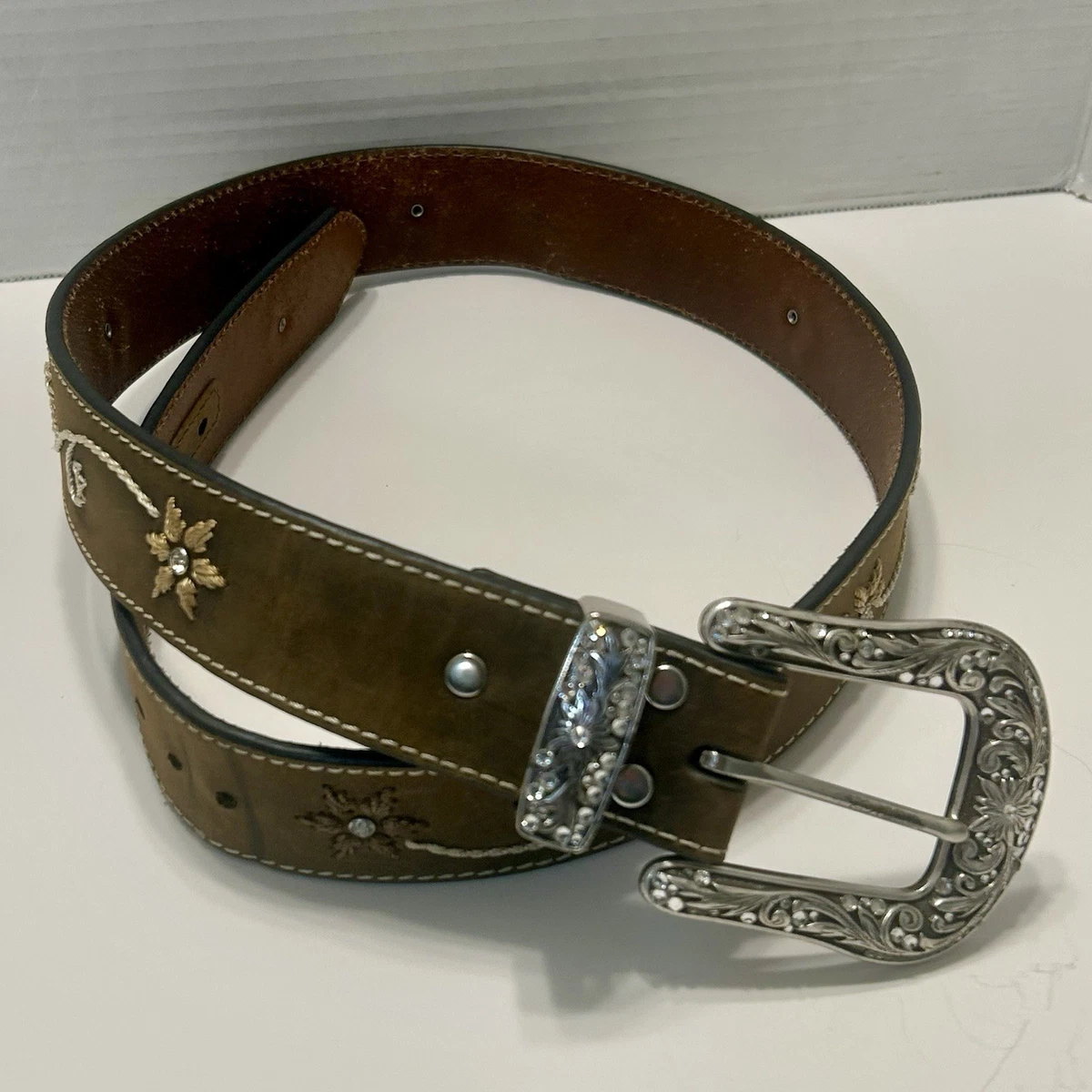Vintage Nocona Tooled Underlay Leather Belt Brown Western Embossed Floral Sz 30 Nocona Women main image 2