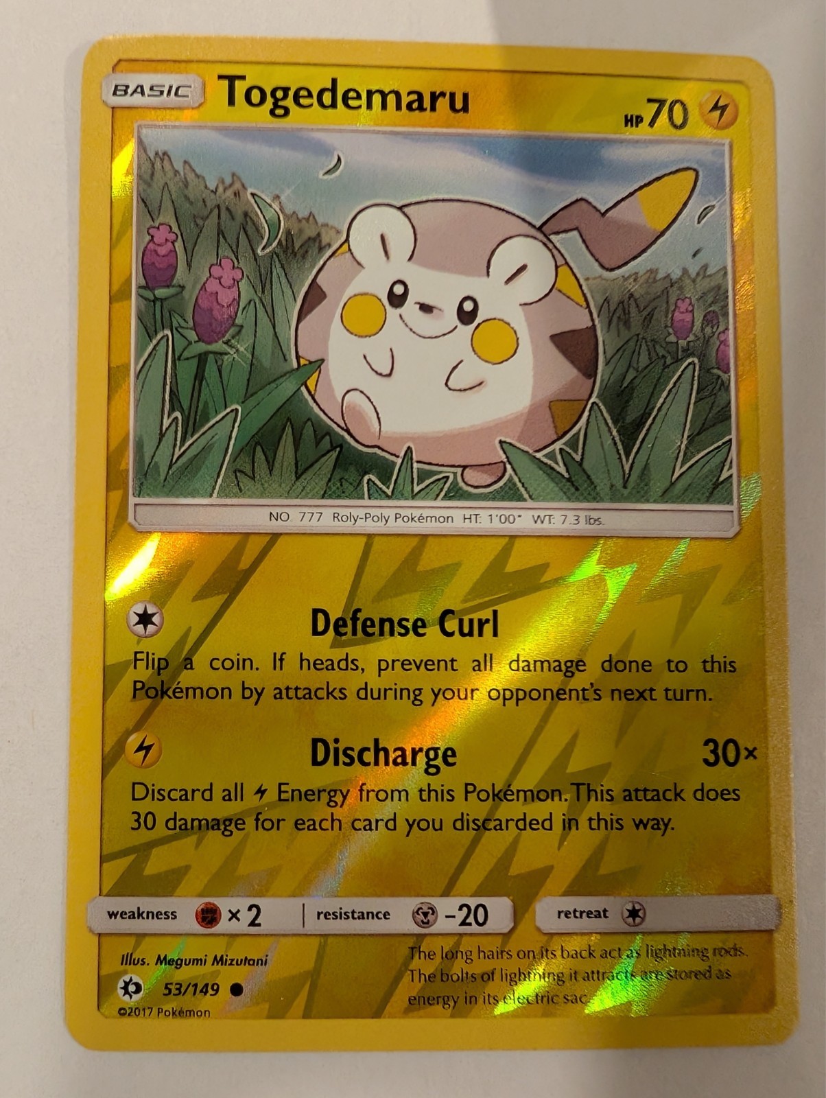 Togedemaru - 53/149 - Sun & Moon Base Set Pokemon Reverse Holo Foil Nice!