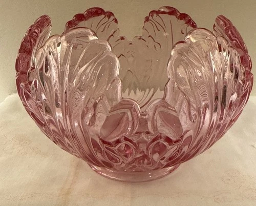 Fenton Pink Glass Empress Lotus Rose Bowl Vase or Candle Bowl